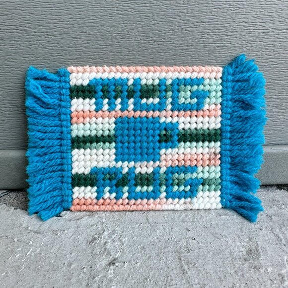 Needlepoint Mug Rug Coaster with Fringe Ends - Picture 4 of 10